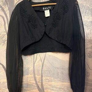 Vintage All That Jazz Black Sheer Sleeve Cropped Bolero